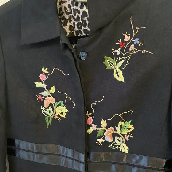 Anna Bui Gallery Floral Embroidered Coat Womens XS Black Suede Evening Formal - Picture 9 of 16